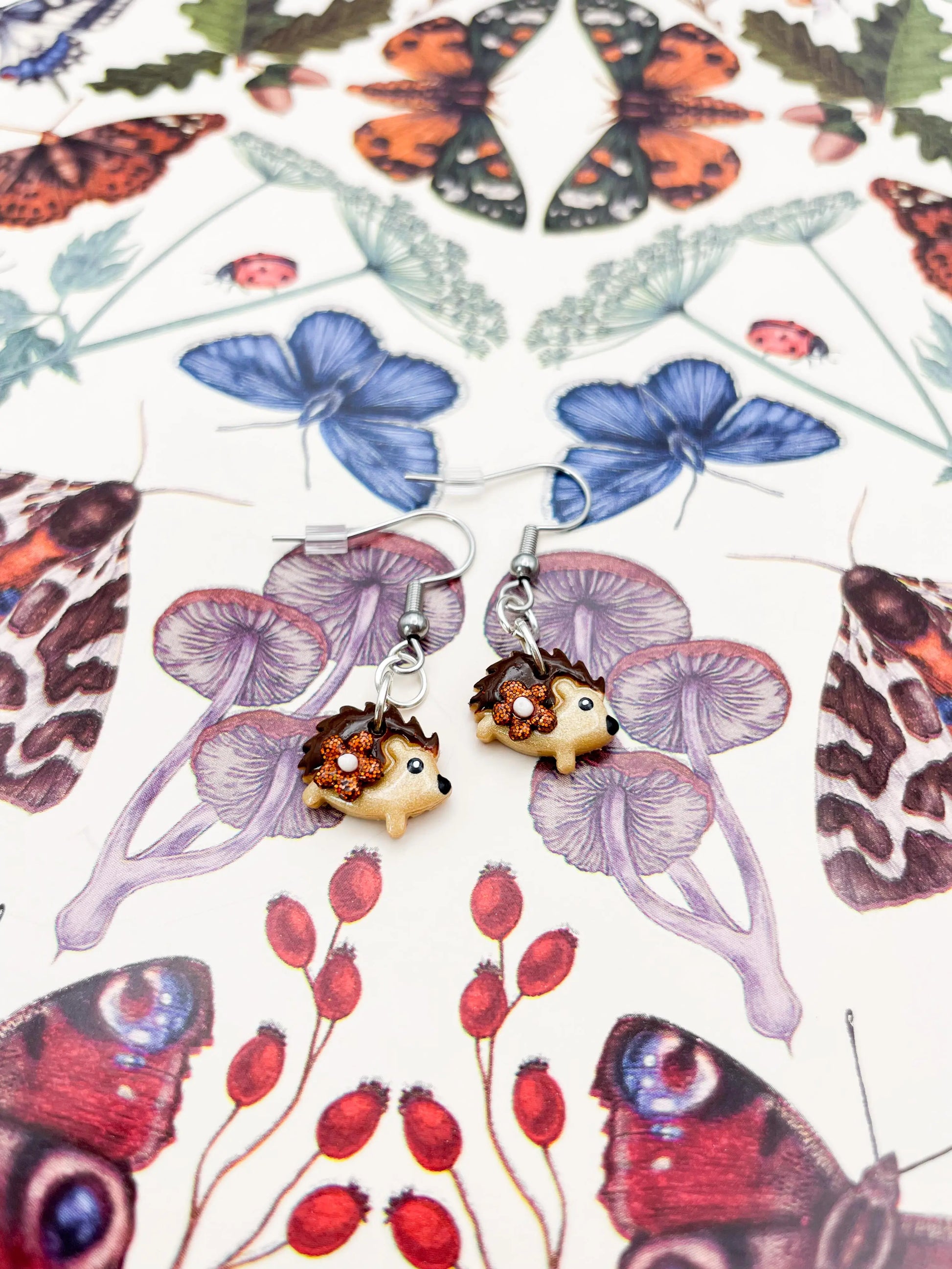 Small Copper Glitter Autumn Flower Hedgehog Earrings from Sapphire Frills