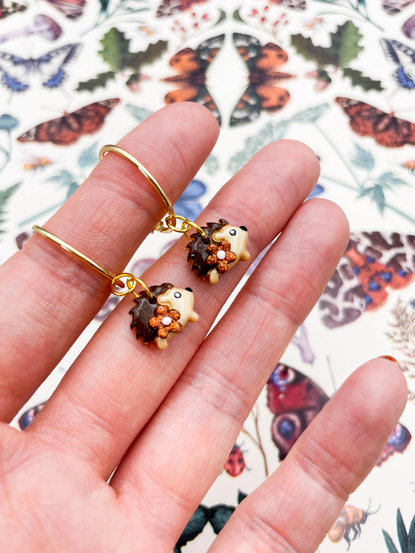 Small Copper Glitter Autumn Flower Hedgehog Earrings from Sapphire Frills
