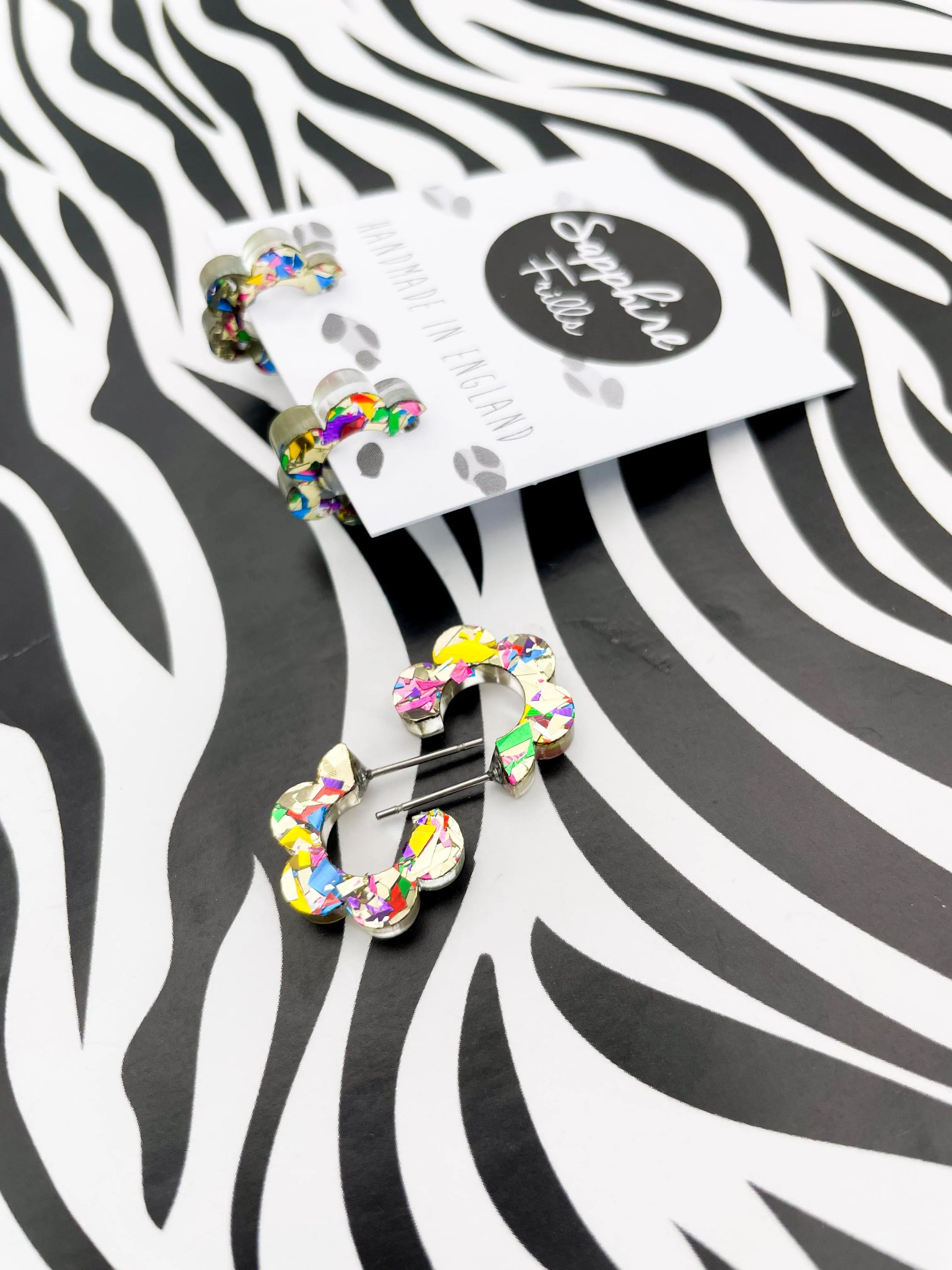 Small Festival Rainbow Chunky Glitter Acrylic Flower Hoops from Sapphire Frills
