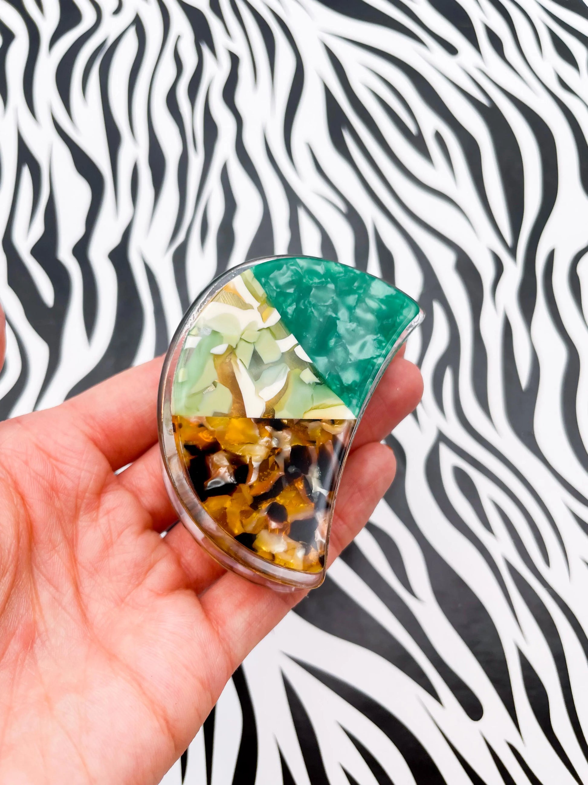 Small Green and Tortoise Shell Abstract Claw Hair Clip from Sapphire Frills
