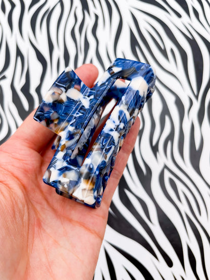 Small Navy and Cream Marble Claw Hair Clip from Sapphire Frills