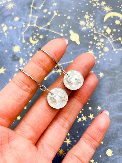Small Silver Mirror and Holographic Silver Glitter Acrylic Disco Ball Dangle Earrings from Sapphire Frills