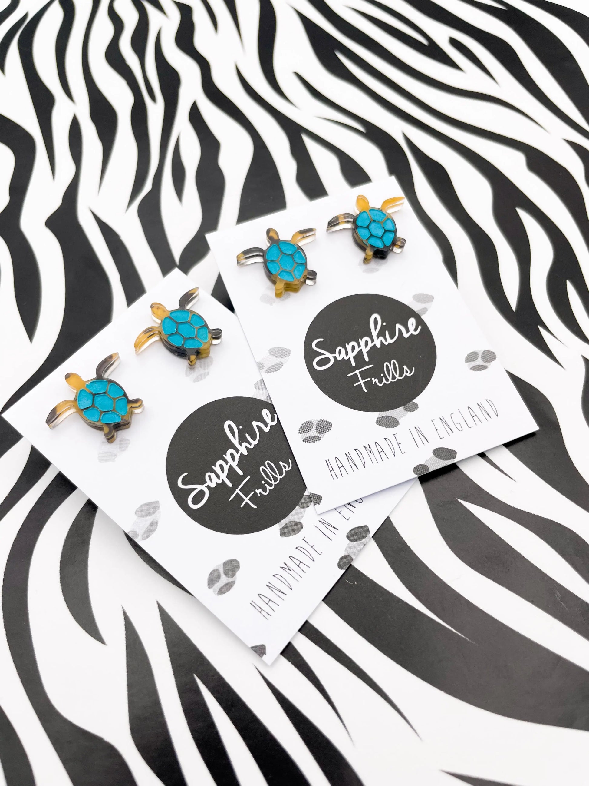Small Turquoise and Tortoise Shell Acrylic Turtle Studs from Sapphire Frills