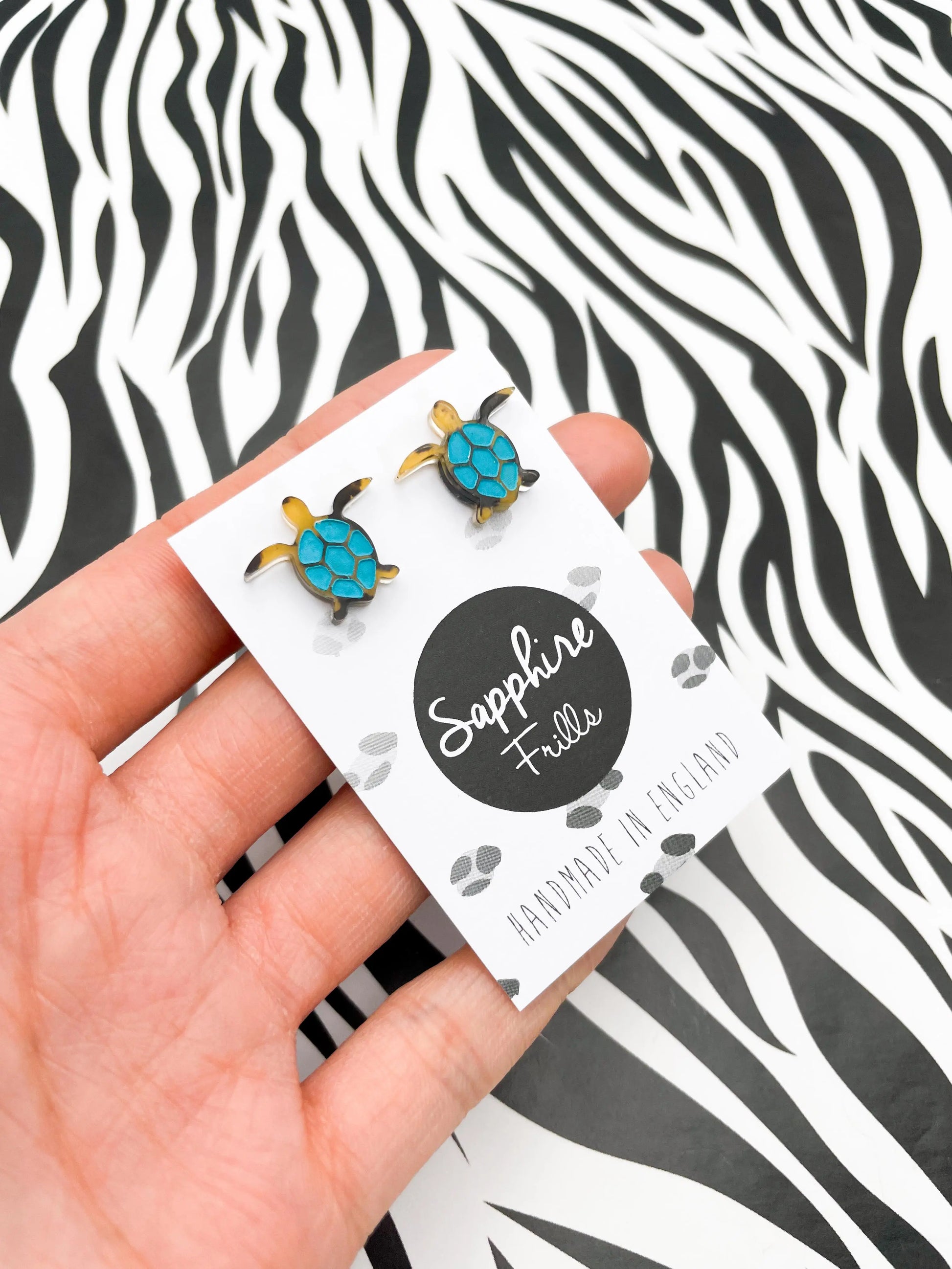 Small Turquoise and Tortoise Shell Acrylic Turtle Studs from Sapphire Frills