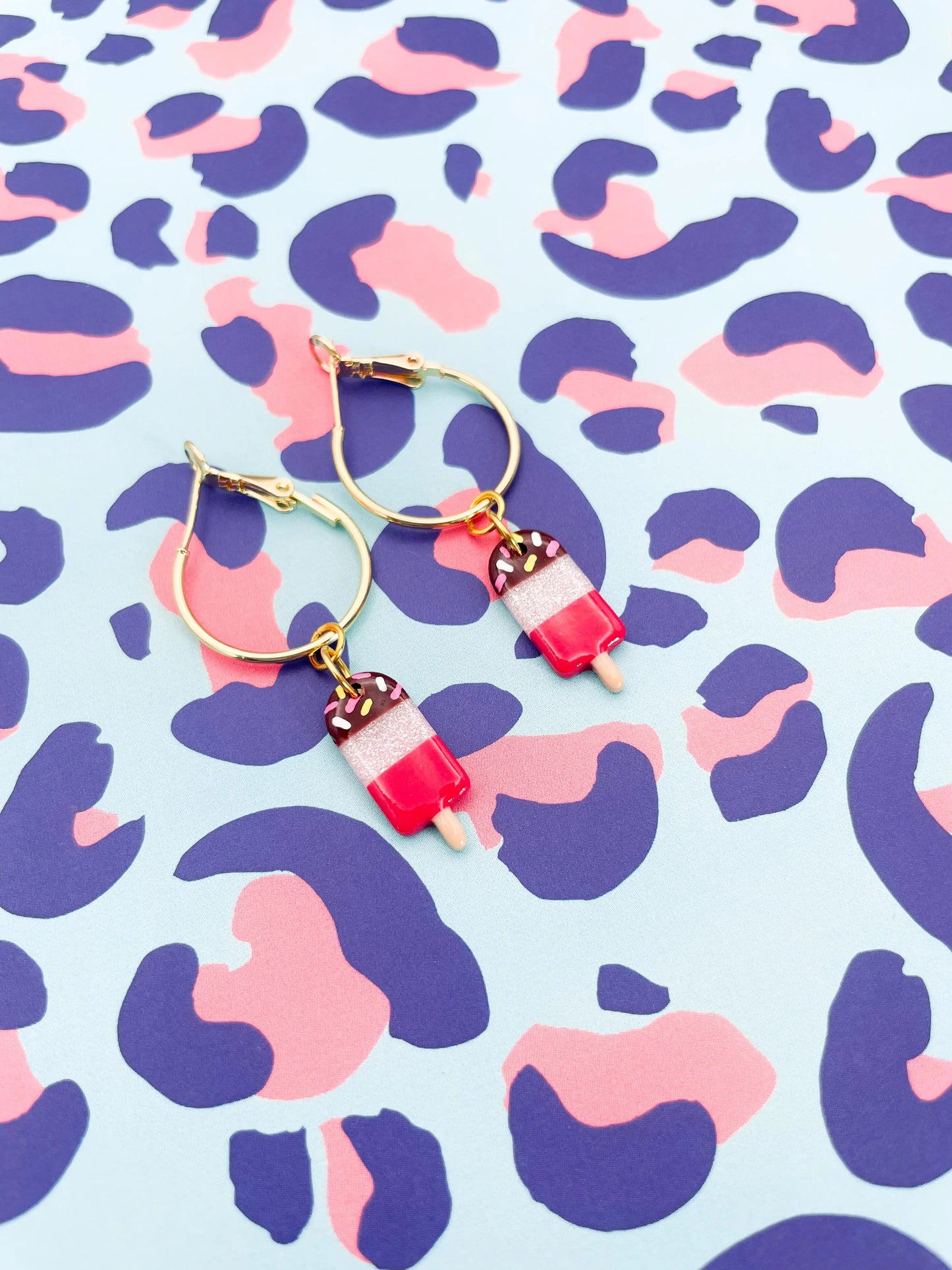 Small White Glitter and Dark Pink Stripe Ice Lolly Stud Earrings from Sapphire Frills
