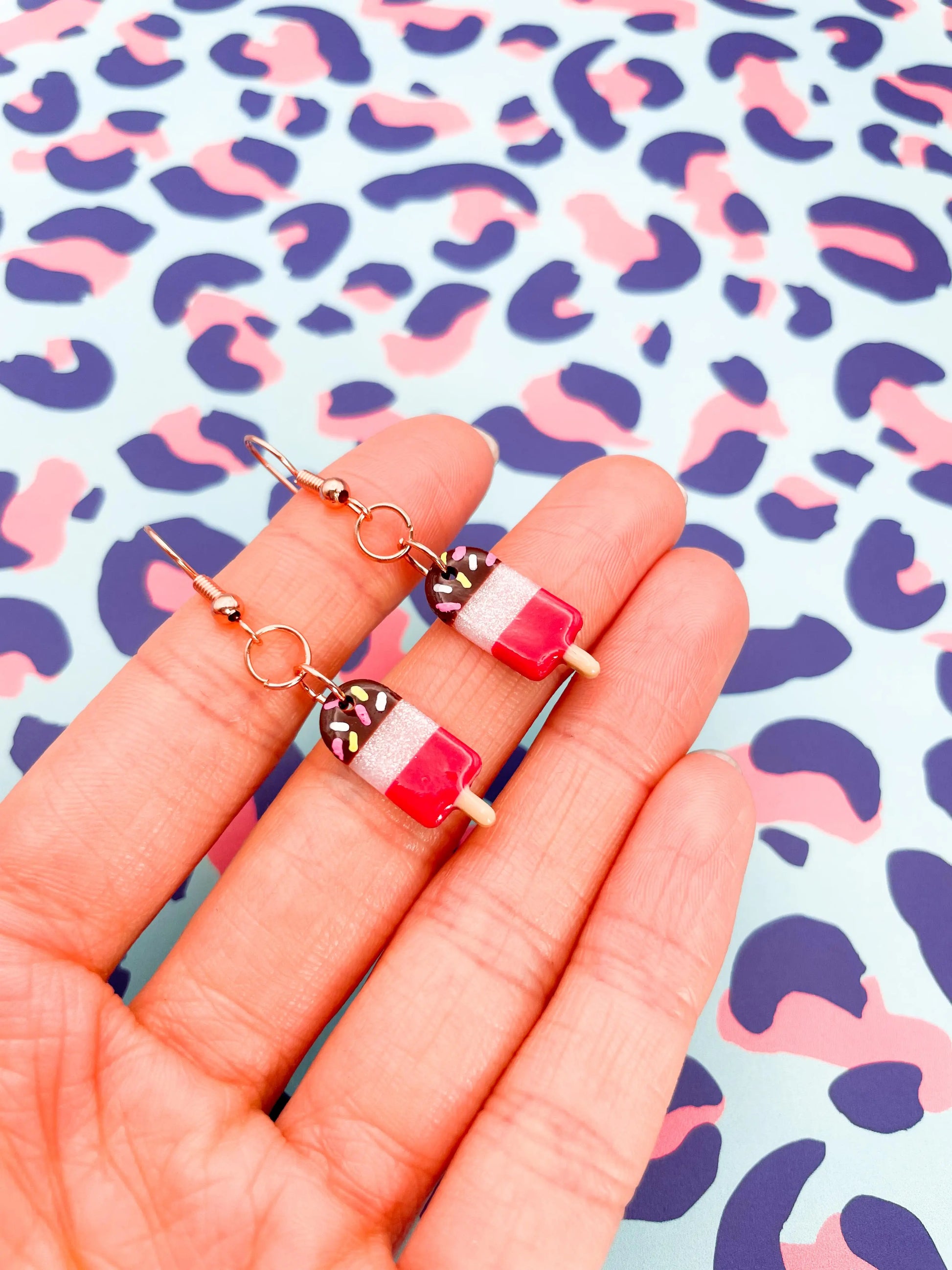 Small White Glitter and Dark Pink Stripe Ice Lolly Stud Earrings from Sapphire Frills