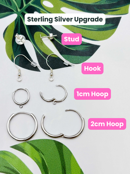 Medium Green & Pink Jungle Smudge Heart Dangle Earrings or Necklace – Hypoallergenic Stainless Steel