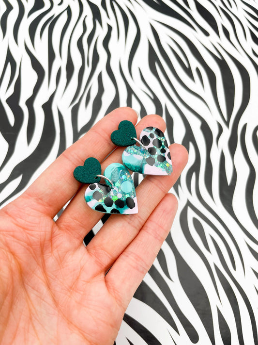 Under The Sea Croc Print Glitter Resin Heart Dangle Earrings from Sapphire Frills