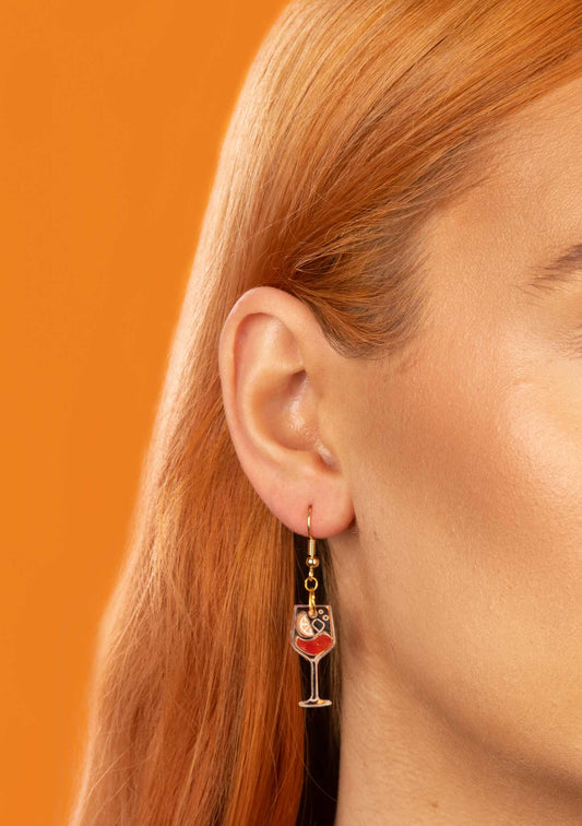 Medium Iridescent Blue and Orange Marble Acrylic Aperol Spritz Dangle Earrings or Necklace – Hypoallergenic Stainless Steel