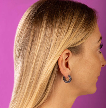 Medium Gunmetal Glitter Acrylic Hoops – Hypoallergenic Stainless Steel