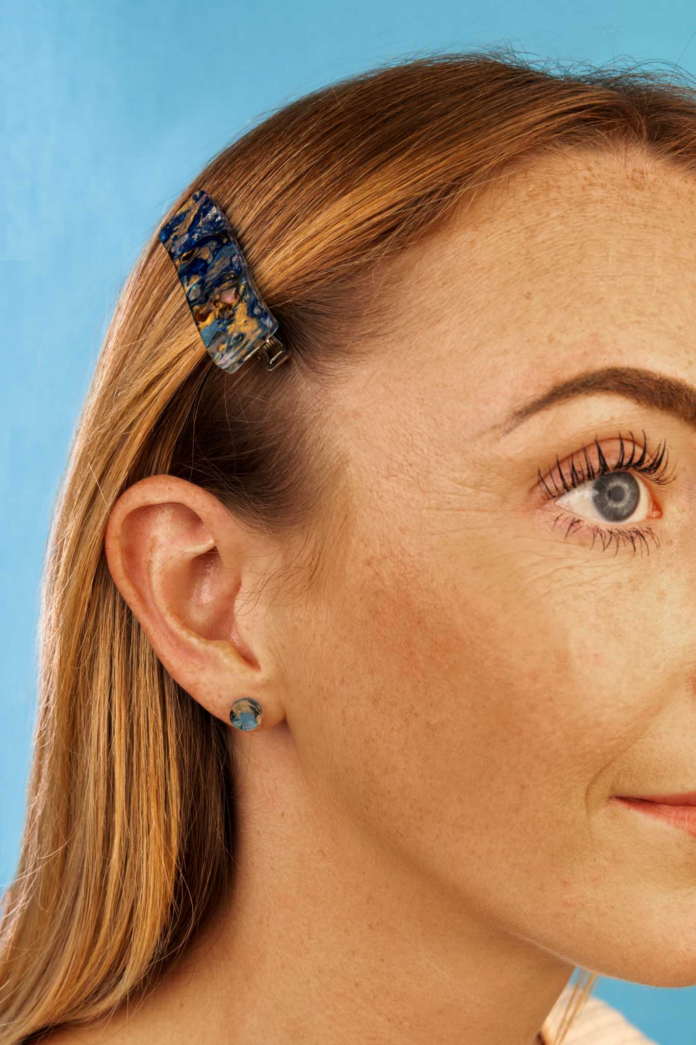 Ocean Blue Marble Ink Rectangle Wave Acrylic Hair Clip