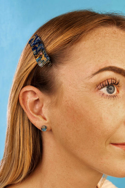 Ocean Blue Marble Ink Rectangle Wave Acrylic Hair Clip