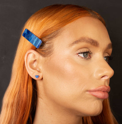 Deep Blue Glitter Marble Rectangle Acrylic Hair Clip