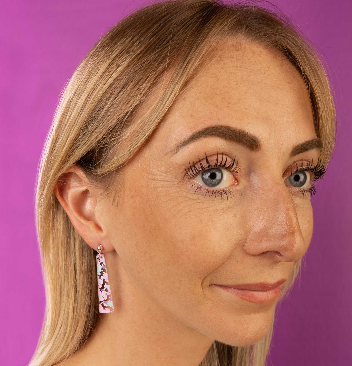 Large Pastel Hexagon Sequin Trapeze Dangle Earrings or Necklace – Hypoallergenic Stainless Steel