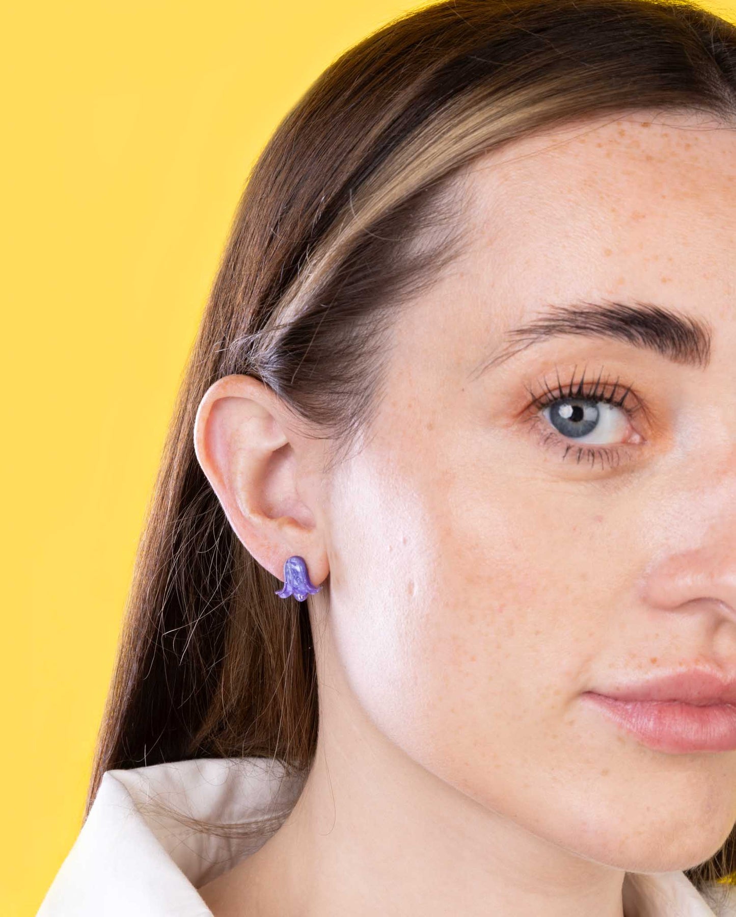 Mini Periwinkle Glitter Marble Bluebell Stud Earrings – Hypoallergenic Stainless Steel