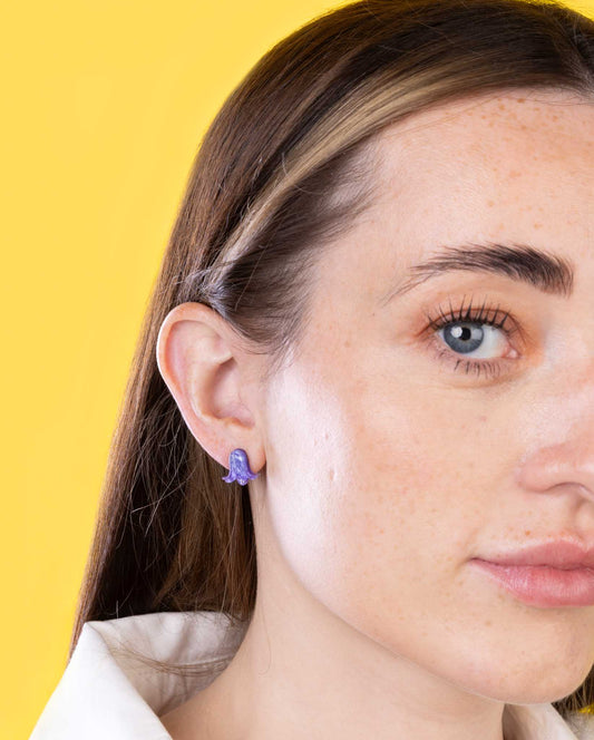 Mini Periwinkle Glitter Marble Bluebell Stud Earrings – Hypoallergenic Stainless Steel