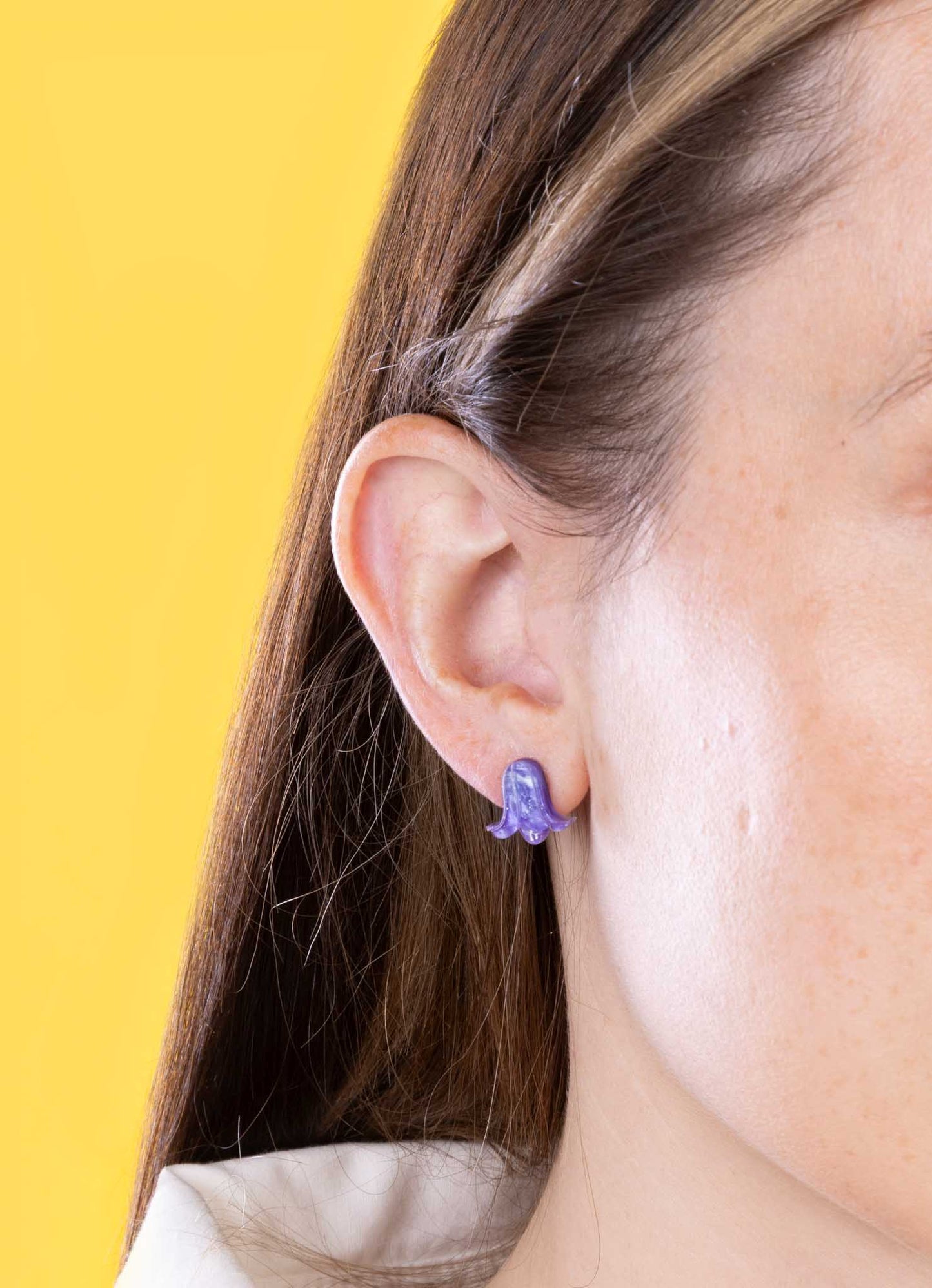 Mini Periwinkle Glitter Marble Bluebell Stud Earrings – Hypoallergenic Stainless Steel
