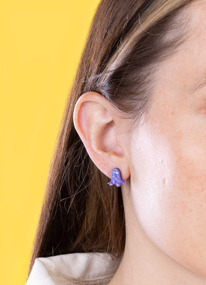 Mini Periwinkle Glitter Marble Bluebell Stud Earrings – Hypoallergenic Stainless Steel