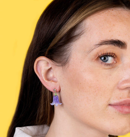 Medium Periwinkle Glitter Marble Bluebell Dangle Earrings or Necklace – Hypoallergenic Stainless Steel