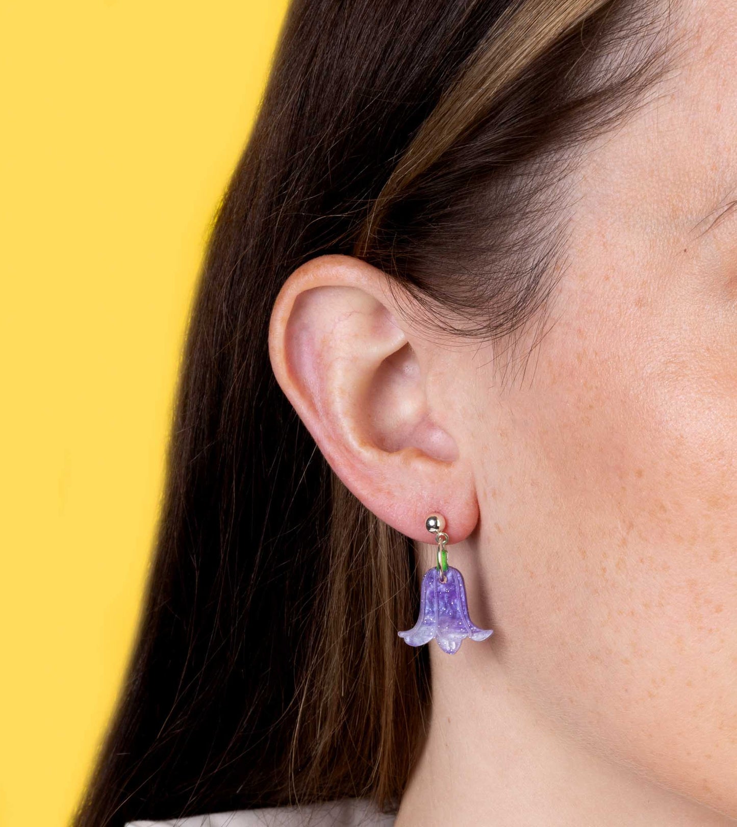 Medium Periwinkle Glitter Marble Bluebell Dangle Earrings or Necklace – Hypoallergenic Stainless Steel