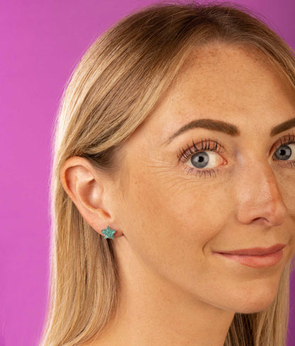 Mini Teal Holographic Glitter Acrylic Star Studs – Hypoallergenic Stainless Steel