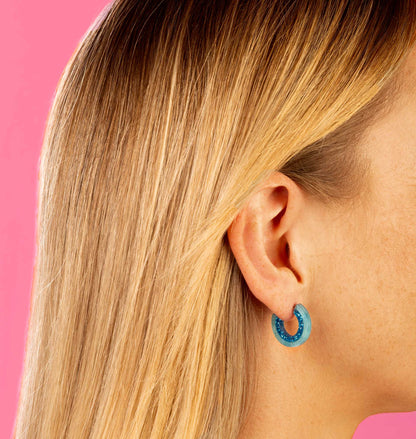 Baby Blue Marble and Blue Glitter Striped Acrylic Hoops – Hypoallergenic Stainless Steel