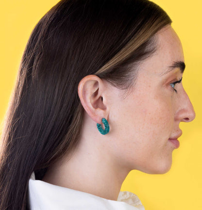 Medium Teal Holographic Glitter Acrylic Circle Hoops – Hypoallergenic Stainless Steel