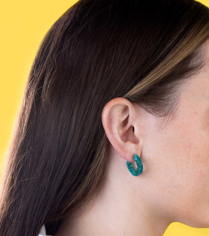 Medium Teal Holographic Glitter Acrylic Circle Hoops – Hypoallergenic Stainless Steel