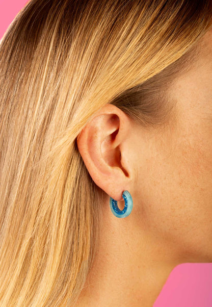Baby Blue Marble and Blue Glitter Striped Acrylic Hoops – Hypoallergenic Stainless Steel