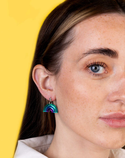 Medium Mismatch Mirror Rainbow Dangle Earrings or Necklace – Hypoallergenic Stainless Steel