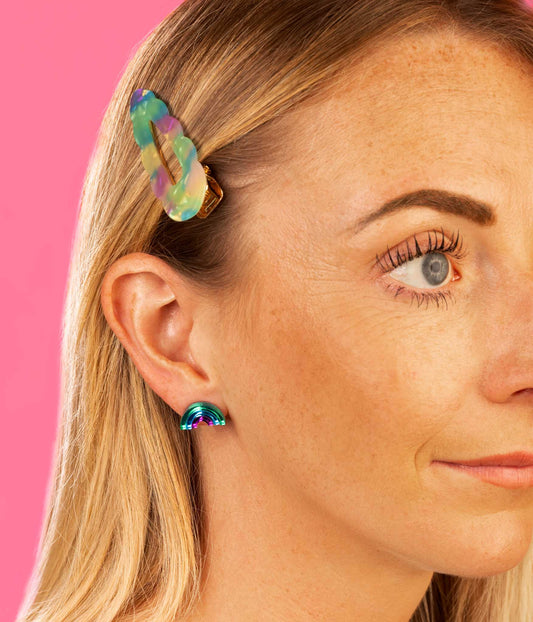 Small Mismatch Mirror Rainbow Studs – Hypoallergenic Stainless Steel