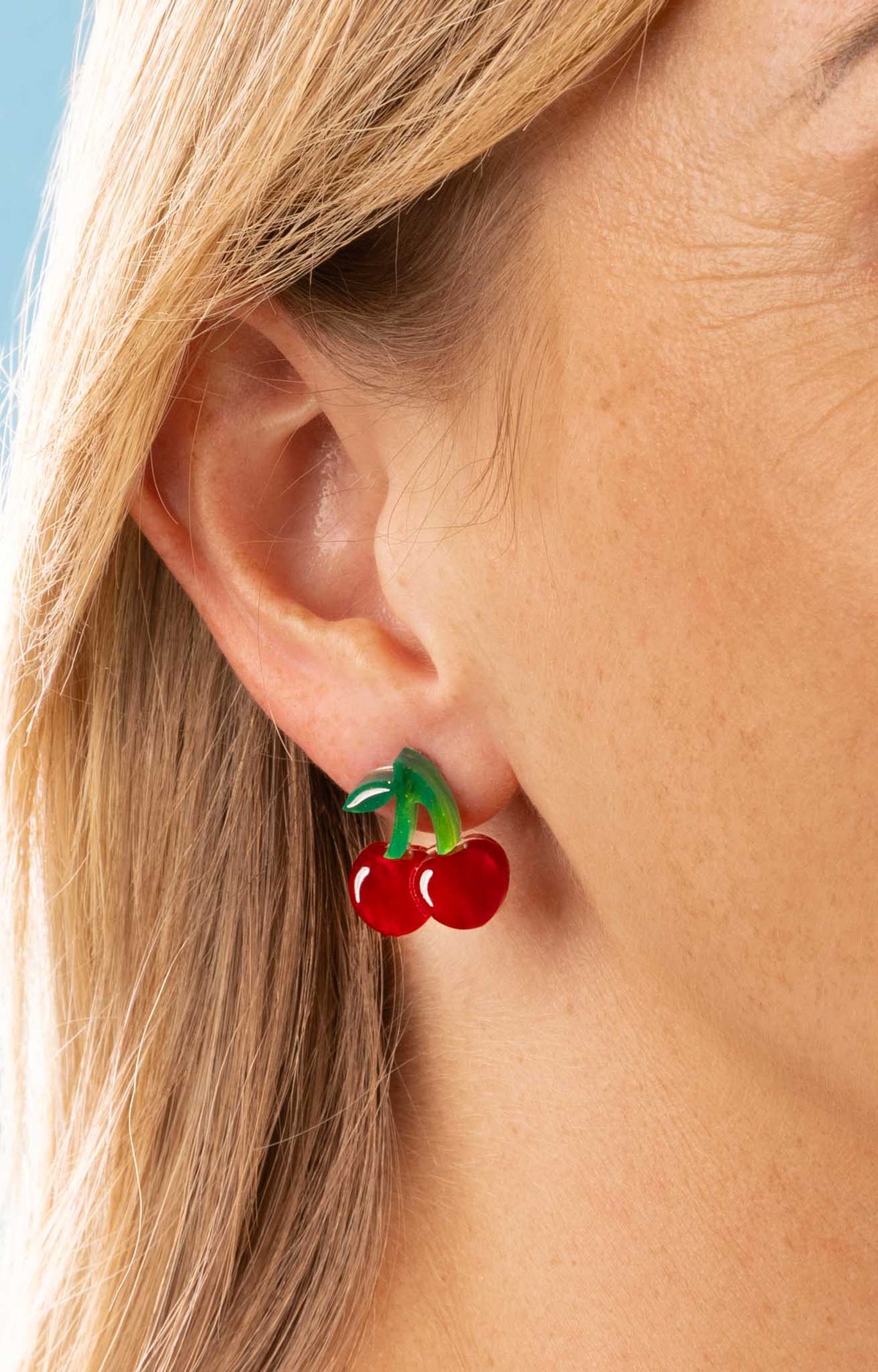 Medium Deep Red Marble Acrylic Cherry Stud Earrings – Hypoallergenic Stainless Steel