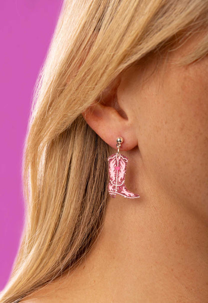 Medium Bubblegum Pink Cowgirl Heart Boot Dangle Earrings or Necklace – Hypoallergenic Stainless Steel