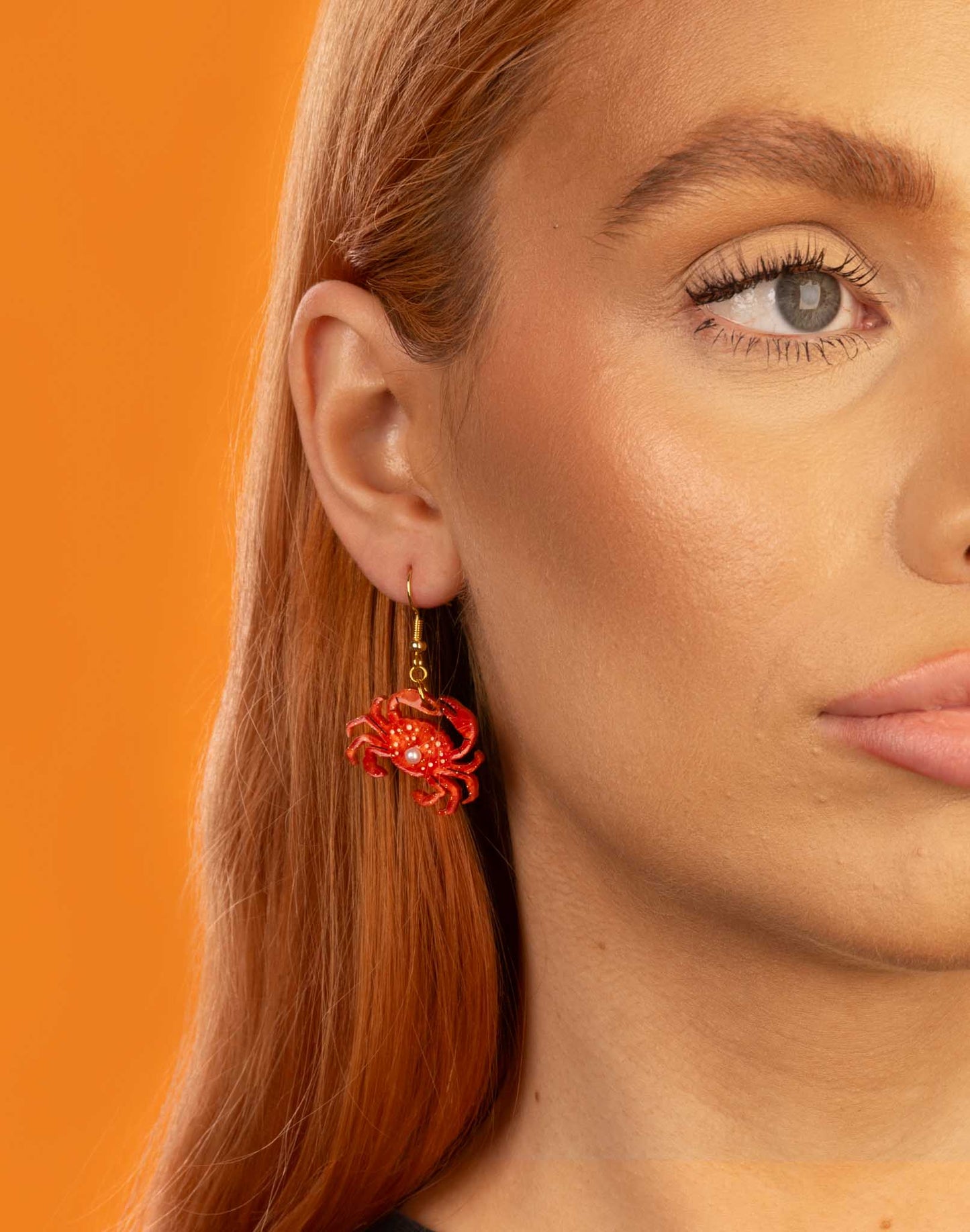 Medium Bright Orange Crab with Pearl Dangle Earrings or Necklace – Hypoallergenic Stainless Steel