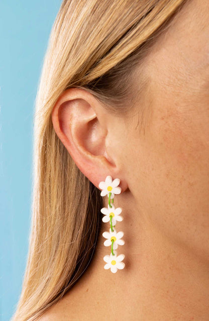 White Gloss Acrylic Daisy Chain Dangle Earrings – Hypoallergenic Stainless Steel
