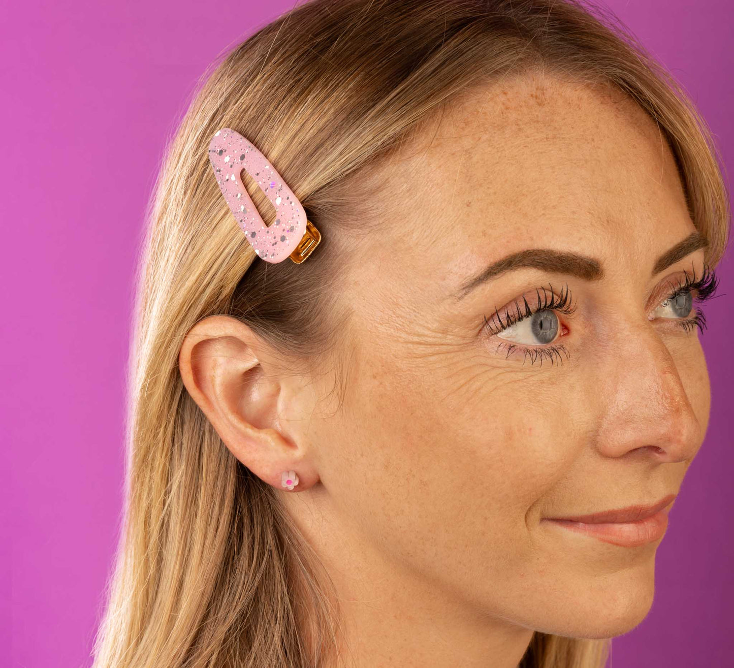 Pink & Silver Holographic Glitter Barrette Acrylic Hair Clip