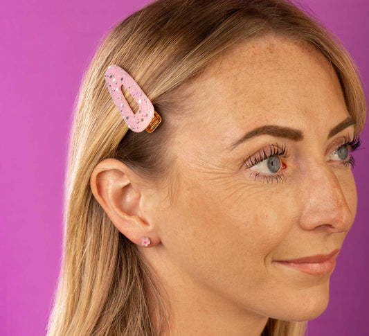 Micro Baby Pink Marble and Hot Pink Acrylic Daisy Stud Earrings – Hypoallergenic Stainless Steel
