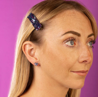 Blue & Lilac Heart Sequin Rectangle Wave Acrylic Hair Clip