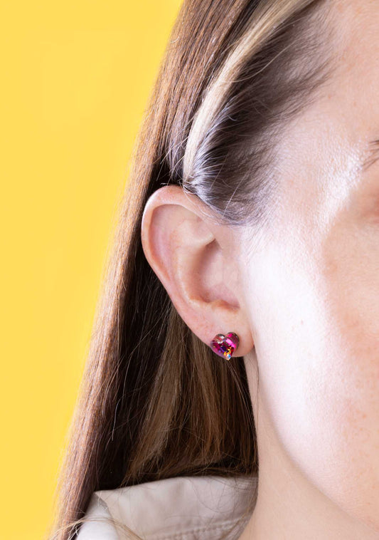 Mini Pink Rainbow Love Confetti Acrylic Heart Studs – Hypoallergenic Stainless Steel