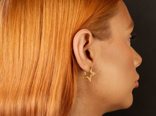 Medium Gold Glitter Acrylic Star Hoops – Hypoallergenic Stainless Steel