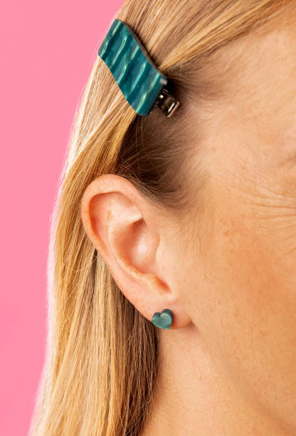 Teal & Gold Scale Shimmer Rectangle Wave Acrylic Hair Clip