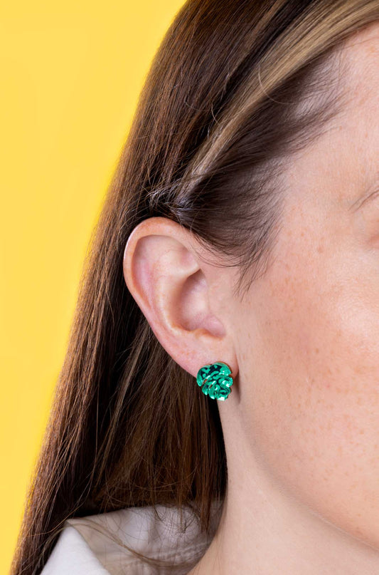 Mini Green Leopard Print Acrylic Mirror Monstera Leaf Stud Earrings – Hypoallergenic Stainless Steel