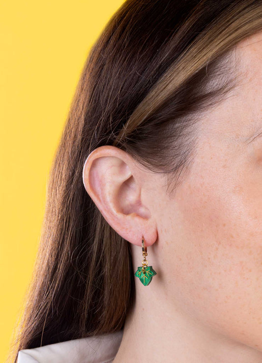 Mini Emerald Marble Ivy Leaf Dangle Earrings or Necklace – Hypoallergenic Stainless Steel