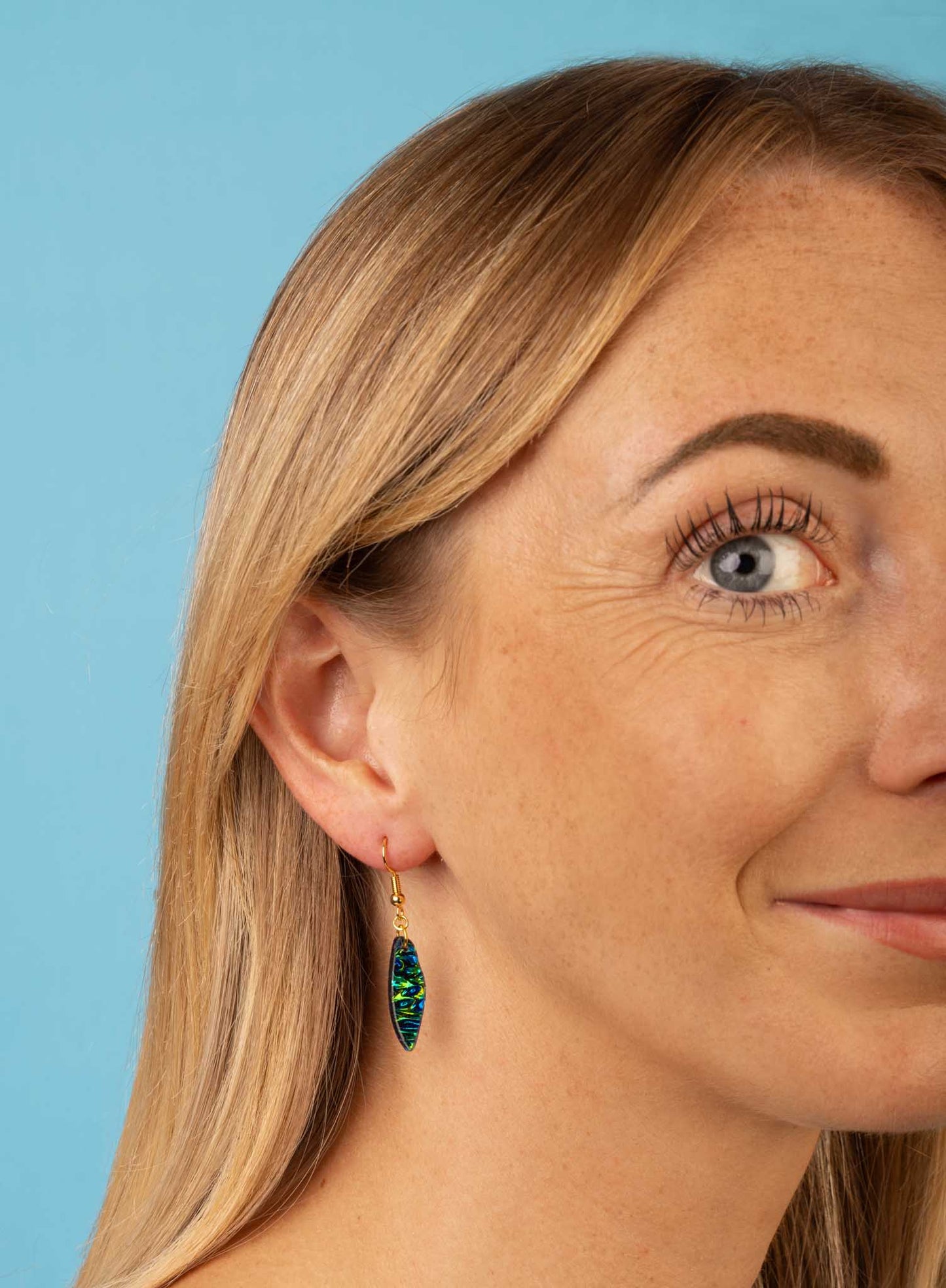 Small Blue and Green Iridescent Bubble Wing Dangle Earrings or Necklace – Hypoallergenic Stainless Steel