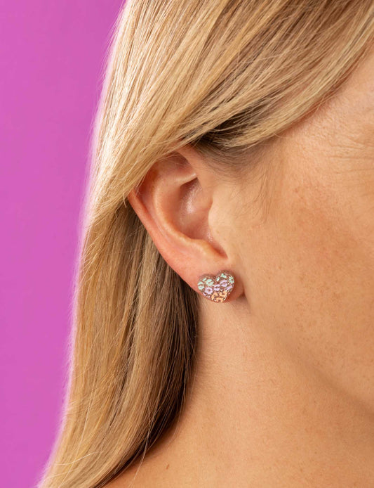 Small Rose Glitter, Mint, Lilac and Peach Leopard Print Acrylic Heart Studs – Hypoallergenic Stainless Steel