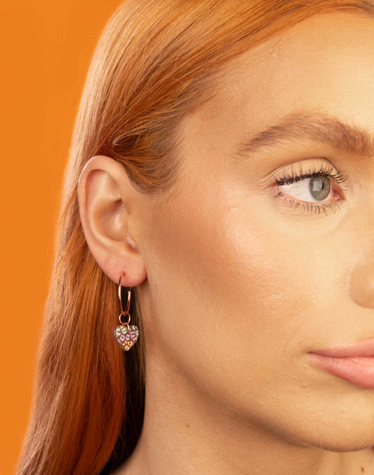 Small Rose Gold Glitter, Mint, Lilac and Peach Leopard Print Acrylic Heart Dangle Earrings or Necklace – Hypoallergenic Stainless Steel