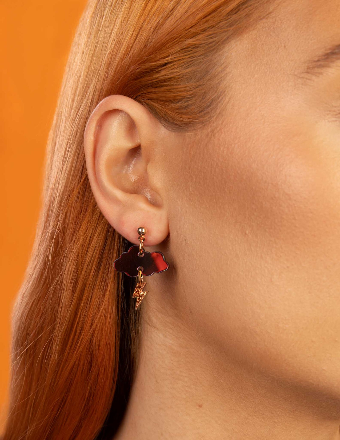 Iridescent Orange, Green and Copper Glitter Autumn Storm Small Cloud & Bolt Dangle Earrings or Necklace – Hypoallergenic Stainless Steel