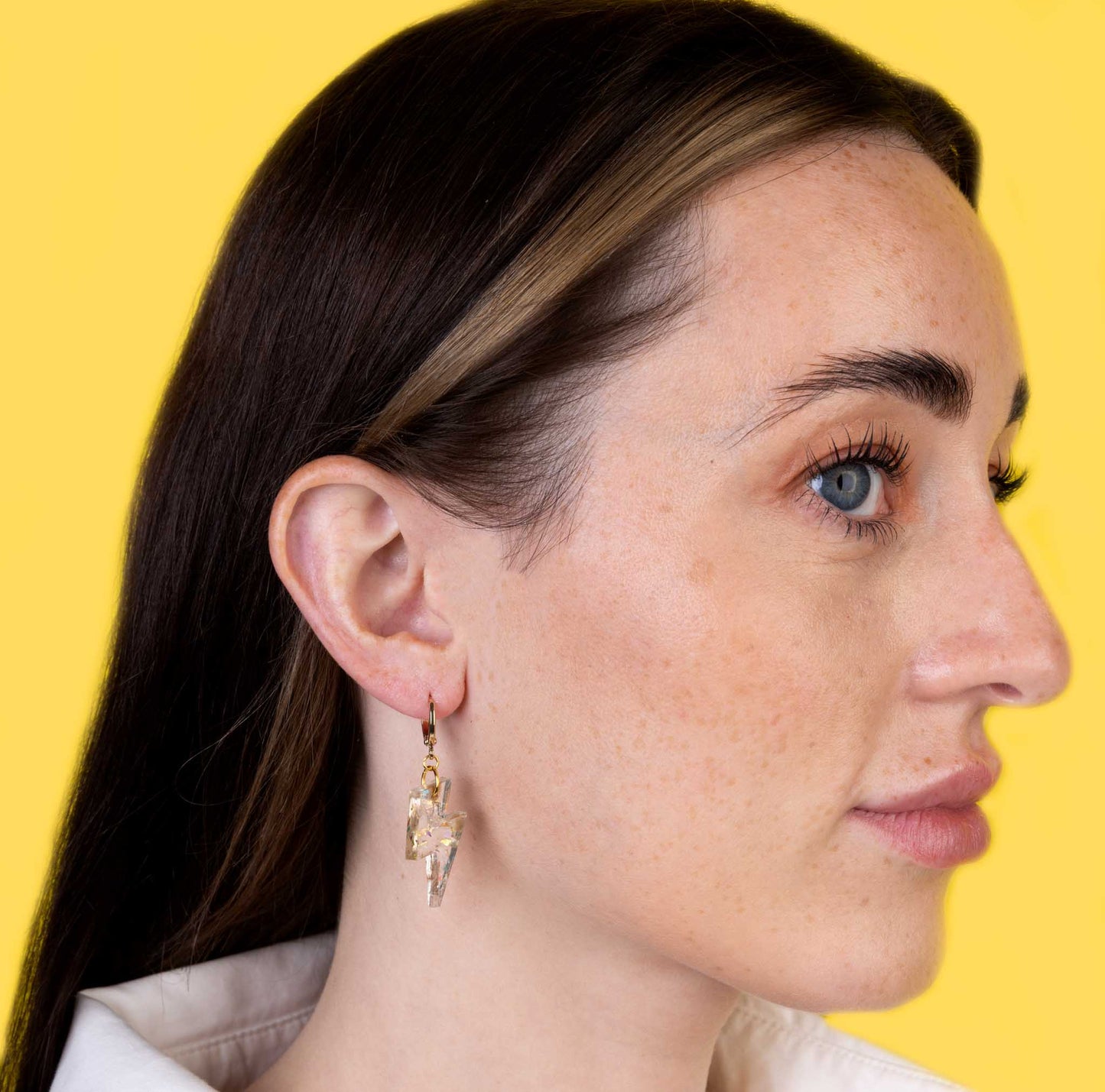 Medium Recycled Beige Rainbow Lightning Bolt Dangle Earrings or Necklace – Hypoallergenic Stainless Steel