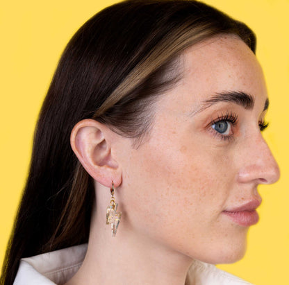 Medium Recycled Beige Rainbow Lightning Bolt Dangle Earrings or Necklace – Hypoallergenic Stainless Steel