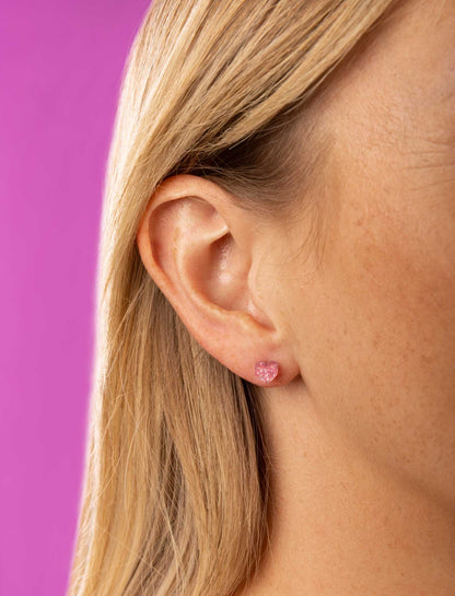 Micro Bubblegum Pink Glitter Acrylic Heart Stud Earrings – Hypoallergenic Stainless Steel